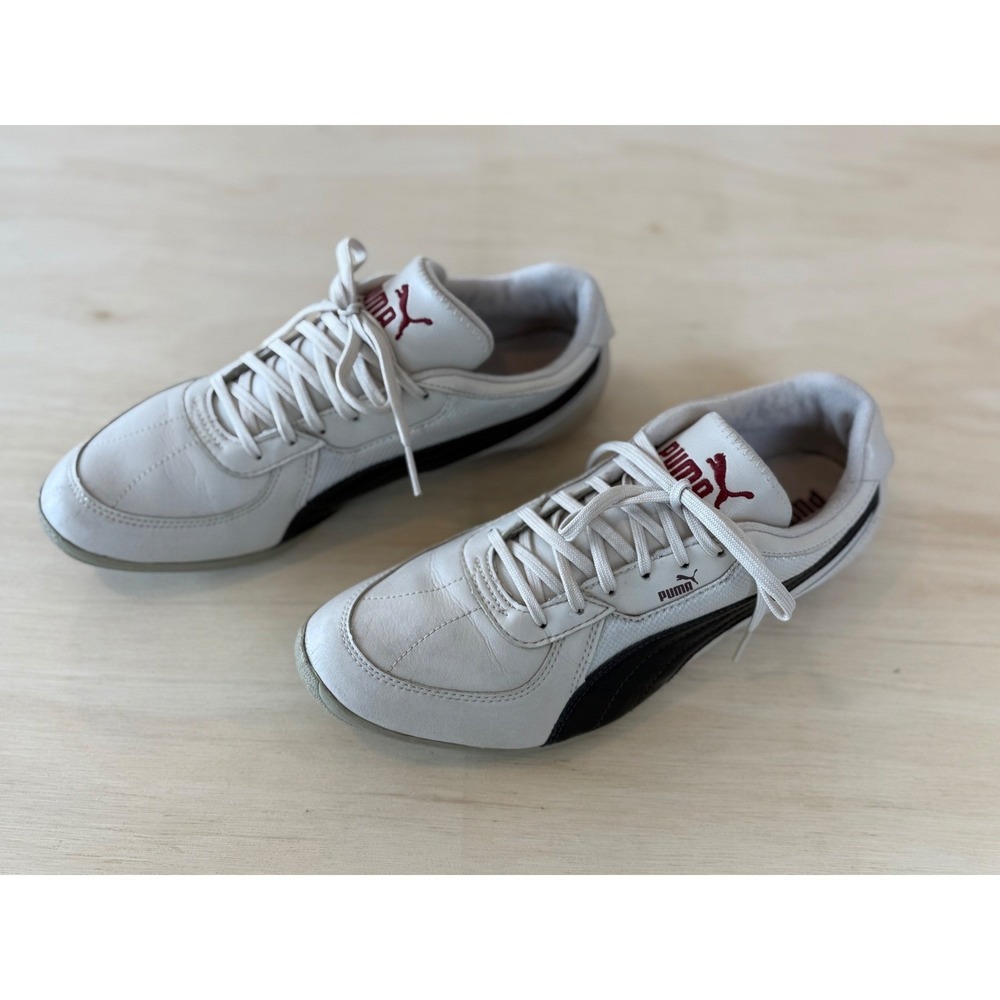 Puma Womens White Black Burgundy Leather Mesh Sneakers Low Top 9-9.5